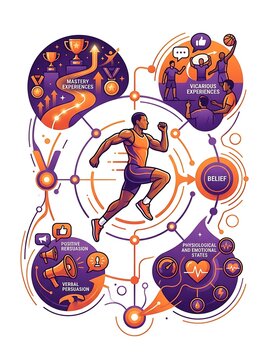 Athletic motivation and self efficacy infographic with a runner