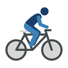 Fototapeta premium Minimalist flat icon of a person riding a bicycle in side profile, clean graphic design representing transport or healthy lifestyle concept
