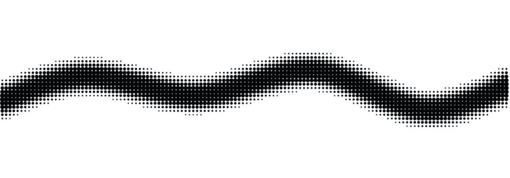 Black halftone wave vector element with dot pattern effect on transparent background for monochrome halftone dotted illustration