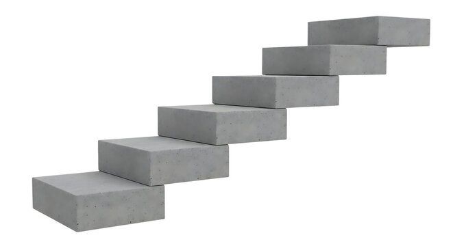 Concrete staircase with six steps rendered in 3d with subtle texture on transparent background stairs step cement