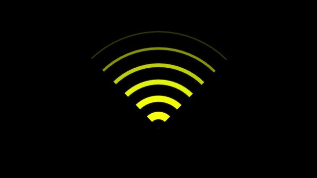 Seamless looping wifi signal animation motion background with yellow glowing waves and black backdrop