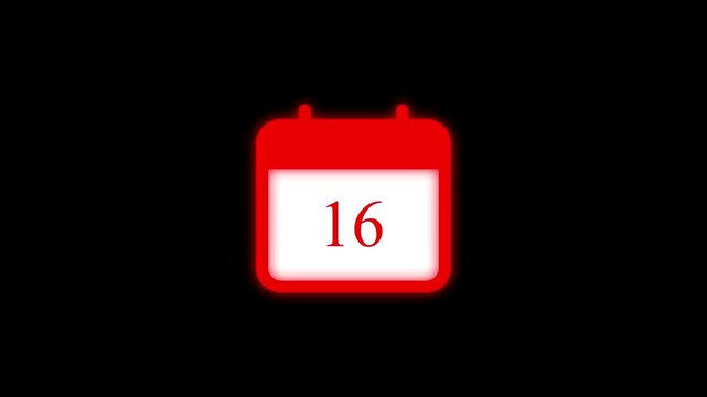 Red glowing calendar with counting numbers animated over a black background, representing time lapse