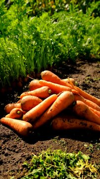 Carrot harvest in the garden. Selective focus.