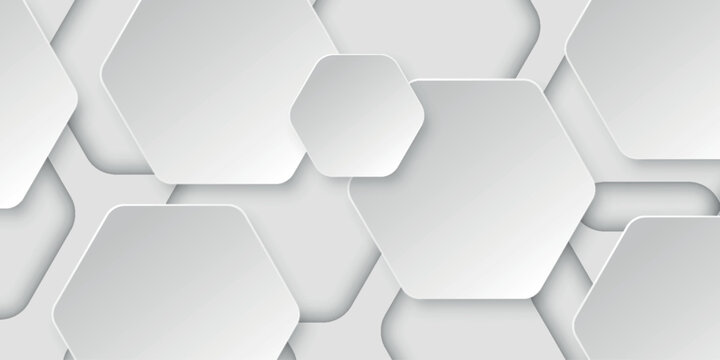 Smooth white abstract background with overlapping hexagon layers. Modern and elegant design with shadow effect for banner, flyer, card, cover and brochure. Vector vol. 5