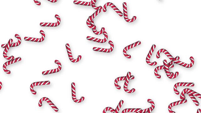 Animated Red and White Candy Canes Falling on White Background