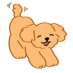 Obraz premium Happy cartoon apricot poodle puppy with wagging tail illustration, suitable for pet branding, childrens books, and cute designs.