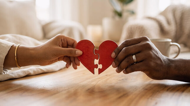 Diverse Hands Joining Heart Puzzle Pieces Representing Inclusion and Human Connection
