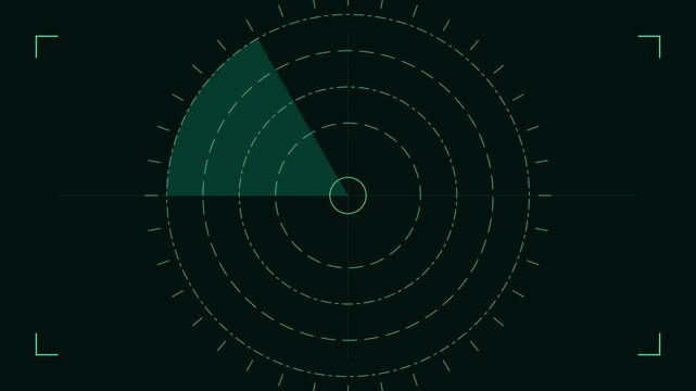 Digital radar screen interface scanning animation with rotating sweep and hud 4k