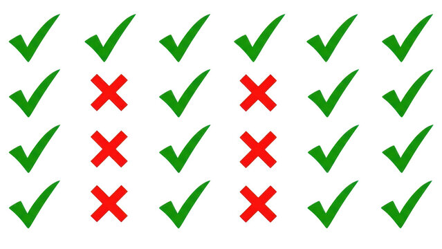 Colorful checkmarks and crosses symbols collection vector icon set