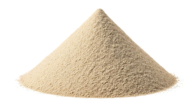 Pile of beige granular powder conical shape isolated on transparent background heap mound aggregate texture sand dust