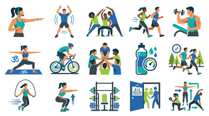 Fototapeta premium Flat Style Vector Icons Set for Fitness and Healthy Lifestyle