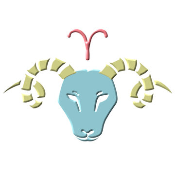 Aries zodiac symbol with blue ram head, yellow horns, and pink icon perfect for horoscope websites, astrological content, or newsletters.