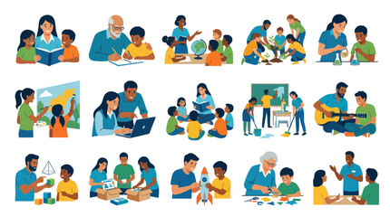Fototapeta premium Diverse People Teaching and Learning, Education, Flat Vector Art Style