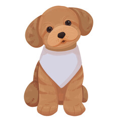 Obraz premium Fluffy brown puppy with white neckerchief, ideal for petrelated designs, childrens products, or animalthemed projects.