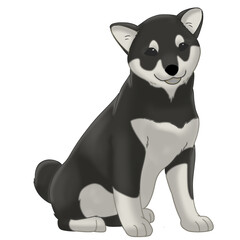 Black and white shiba inu puppy illustration, perfect for pet products, childrens books, social media posts, and animalrelated designs.