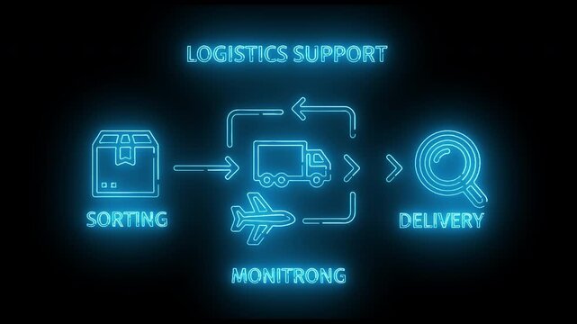 Logistics Support and Delivery Management Workflow with Shipping Neon Icon