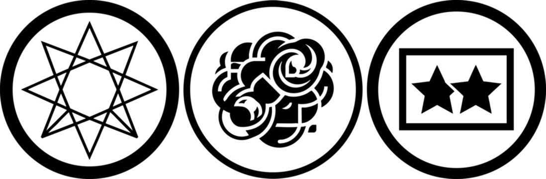 Set of three abstract circular geometric icons in black and white