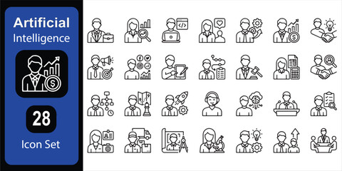 Fototapeta premium Business people and technology concepts depicted in simple line icons during a clean studio presentation Isolated on white background