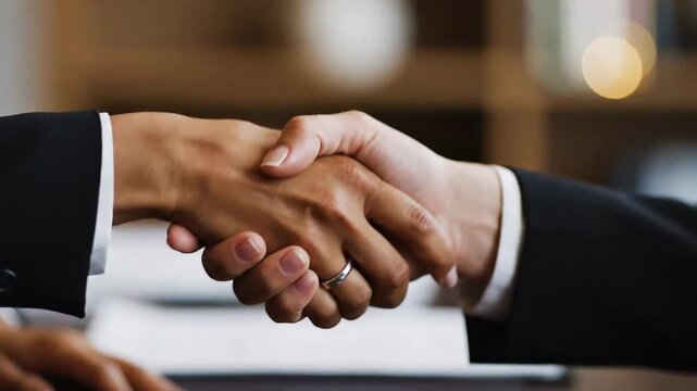 Businessman handshake captured from the side no upper body
