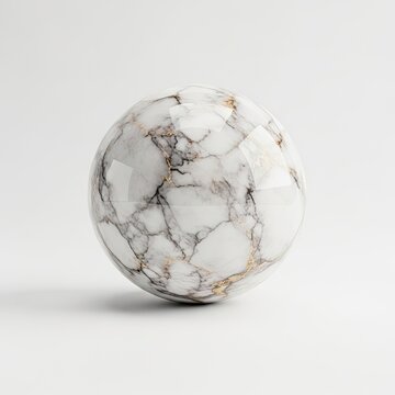 Elegant White Marble Sphere with Intricate Veining on a Clean Background.