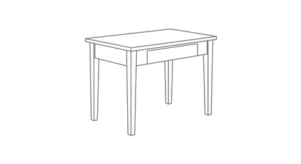 Fototapeta premium Simple wooden table with drawer line art illustration