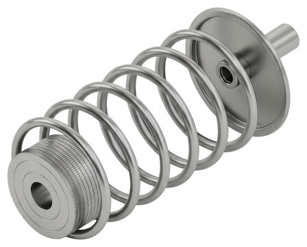 Industrial steel helical coil spring assembly cutout on transparent background