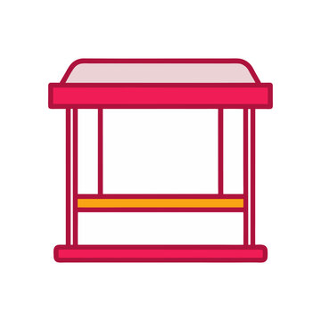 Bright red public transport bus stop shelter vector illustration isolated on white background