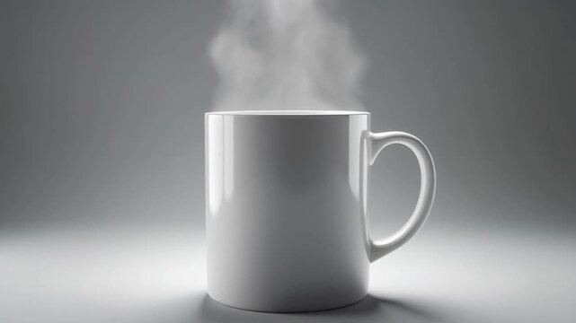 Minimal coffee mug with subtle steam on a seamless white background, ideal for commercial branding, websites, presentations, and editorial projects.