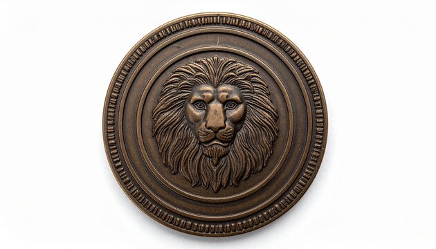 Bronze medallion with lion relief, intricate craftsmanship symbolizing strength, courage, and noble heritage.