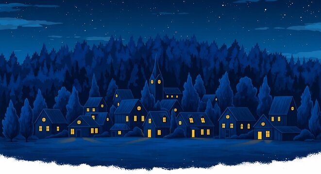 Nighttime village illustration
