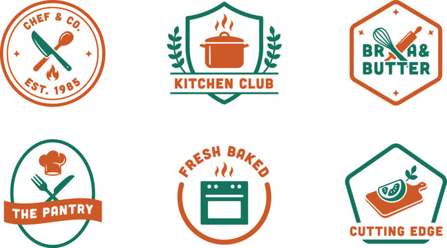 Vector illustration of kitchen and cooking business logos with culinary