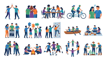 Fototapeta premium Flat Style Vector Icons - People Enjoying Leisure Activities Together