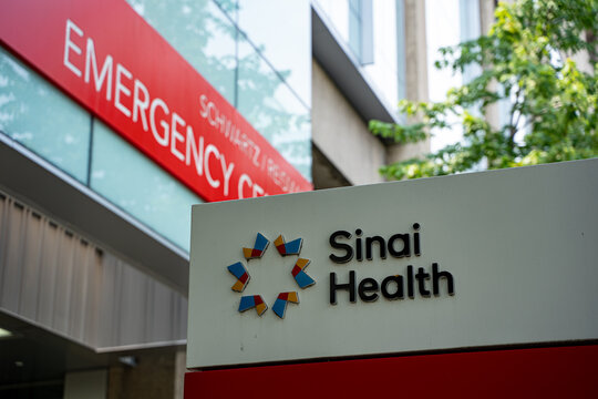 Sign of Sinai Health emergency centre. Toronto, Canada - July 17, 2026.