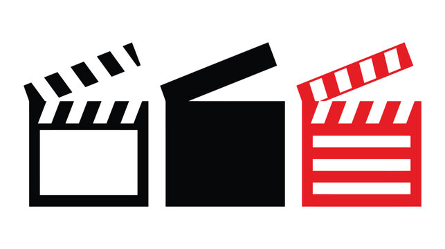 Clapper board icons in various colors and styles for film production
