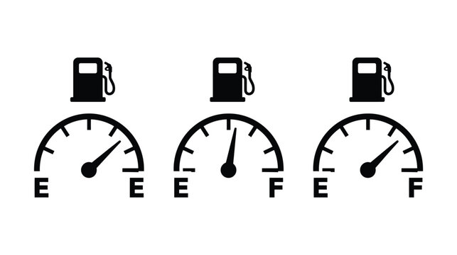 Fuel gauge icons with gas pump symbols in different states