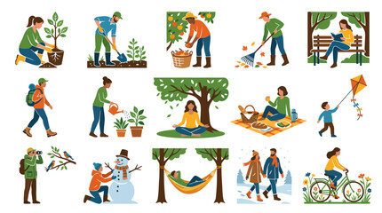 Fototapeta premium Flat Style Vector Illustration of Seasonal Activities and People