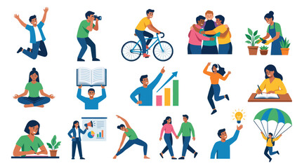 Fototapeta premium Modern Flat Vector Illustrations of People Engaged in Lifestyle, Business, and Personal Development Activities