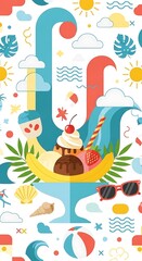 Fototapeta premium Colorful abstract illustration of musical instruments and flowers.