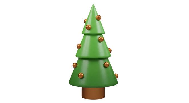 Stylized christmas tree with spherical ornaments rendered in 3d with a smooth finish on transparent background evergreen
