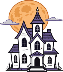 Fototapeta premium haunted house illustration with full moon and clouds
