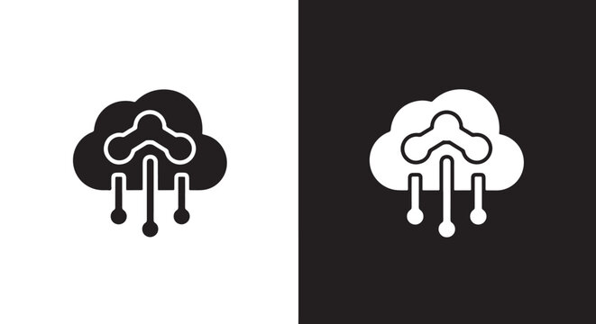 Cloud computing icons set flat design vector illustration: Glyph and solid icon set - Icon vector - logo icons. Blue, Black and white icons