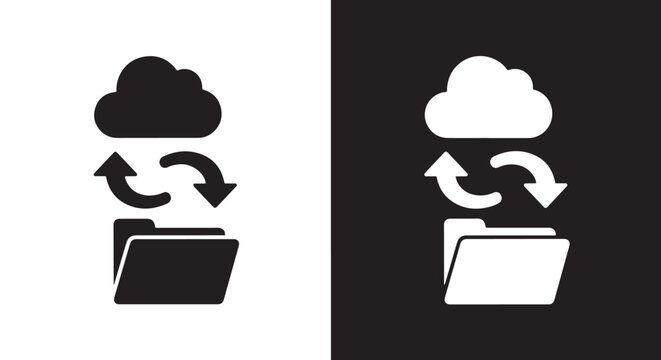 Cloud sync data transfer flat design vector illustration: Glyph and solid icon set - Icon vector - logo icons. Blue, Black and white icons