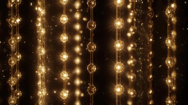 Golden Garland String Lights Hanging on Black Background