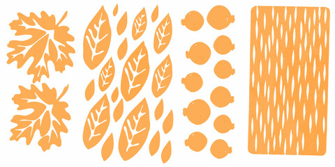 Orange autumn leaves and acorns silhouettes on a white background © Prince