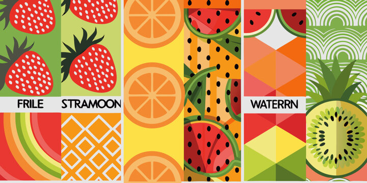 Fruit pattern with strawberries oranges watermelon kiwi and pineapple