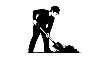 Worker digging ground with shovel in silhouette style © fahrudin