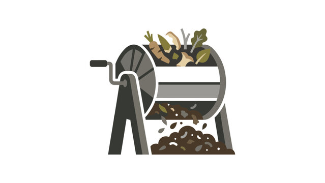 A hand cranked compost tumbler machine processing organic waste into nutrient rich soil.