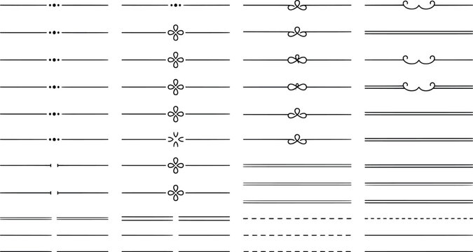 Set of simple minimalist text dividers and line separators transparent background