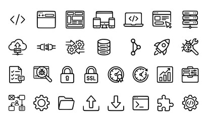 Fototapeta premium Professional Web Programming and Software Development Editable Stroke Outline Icons Pack