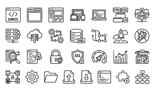 Modern Web Development and Programming Editable Stroke Outline Icons Collection for UI and Apps